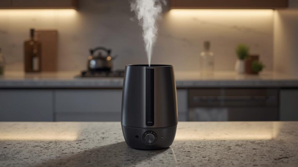 キッチンカウンターに加湿器を置く