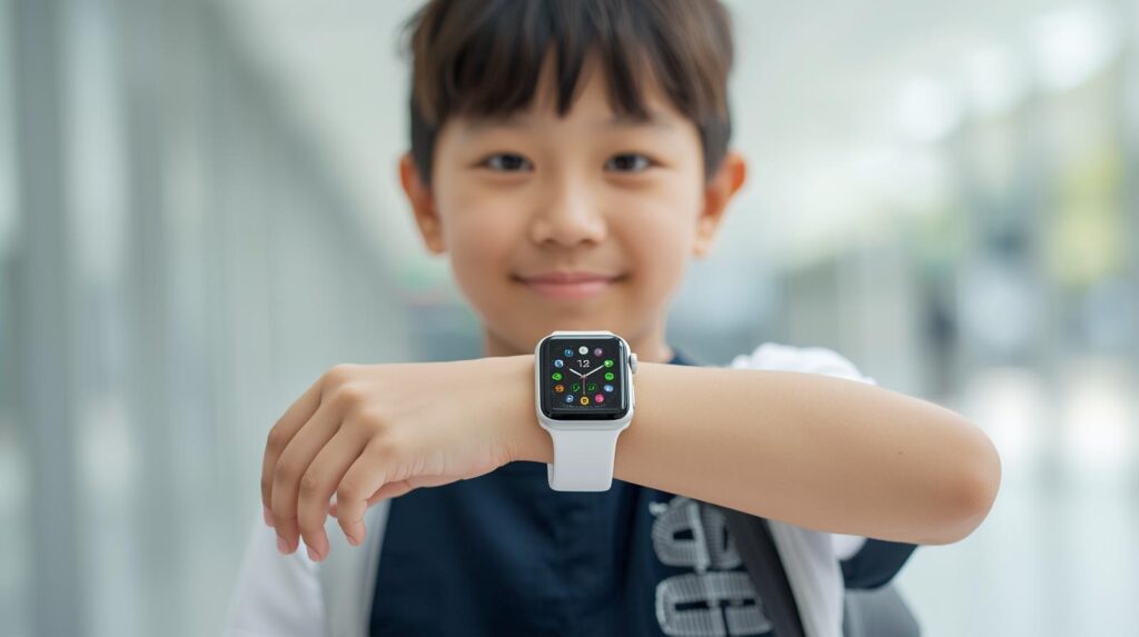 スマートウォッチをつけた小学生