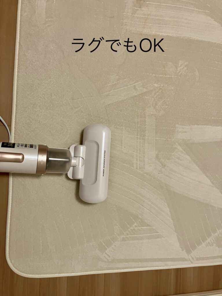 ラグに布団掃除機を使っているところ